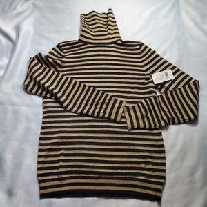 Lauren Ralph Lauren Turtleneck Sweater Size PM Black Gold Striped